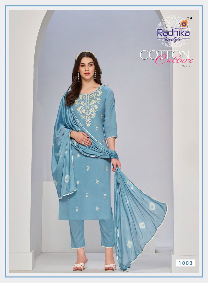 Cotton Culture Vol 1 By Radhika Cotton Embroidery Plus Size Kurti With Bottom Dupatta Wholesale Online